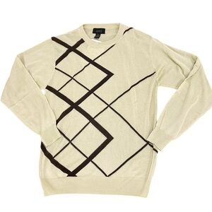 NWT Men’s Miko cream/brown geometric design wool blend lightweight sweater large